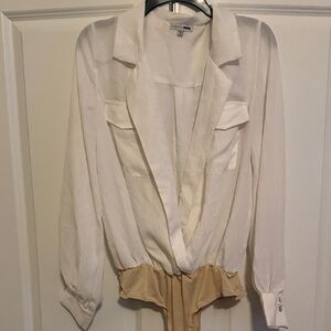 Fashion Nova Elegant White Body Suit Blouse